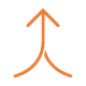 Orange line icon of two merging lines forming an upward arrow