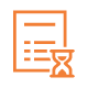 Orange outline icon of a document with text lines and an hourglass, representing reporting history