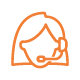 Orange outline icon of a person wearing a headset, symbolizing customer support
