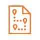 Orange icon of a document with three location pins connected by a dotted line